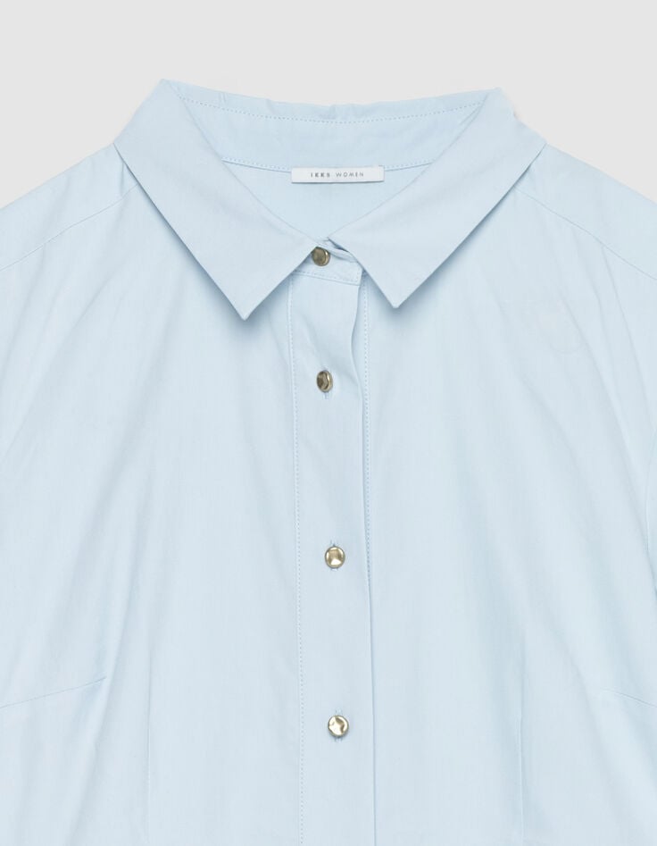 Robe chemise bleu ciel boutonn&eacute;e ceintur&eacute;e Femme-7