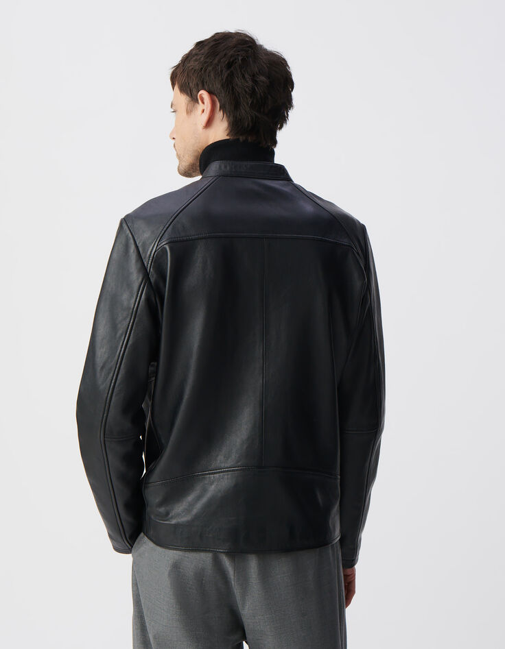 Men's black leather jacket-3