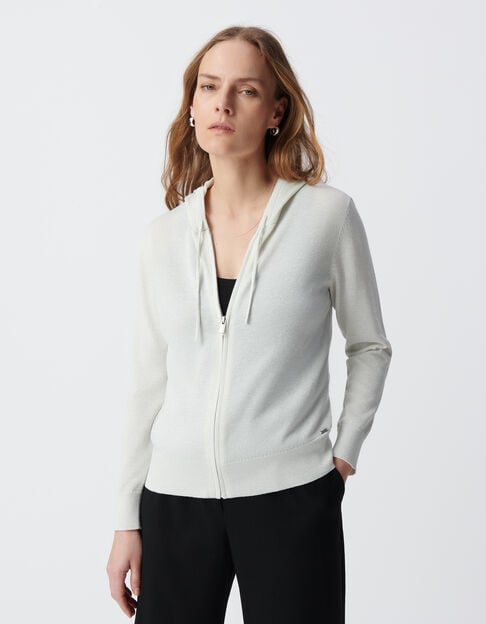 Chaqueta de punto de espiga blanca para mujer con espalda calada - IKKS