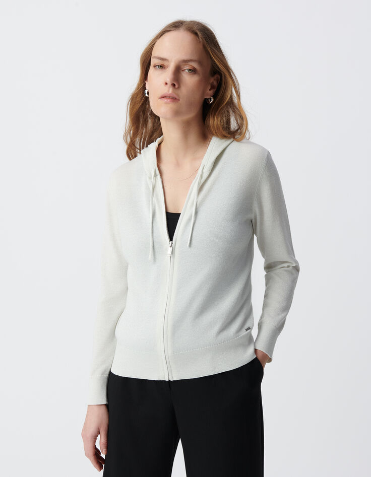 Cardigan blanc tricot pailleté motif chevrons ajouré dos Femme-2