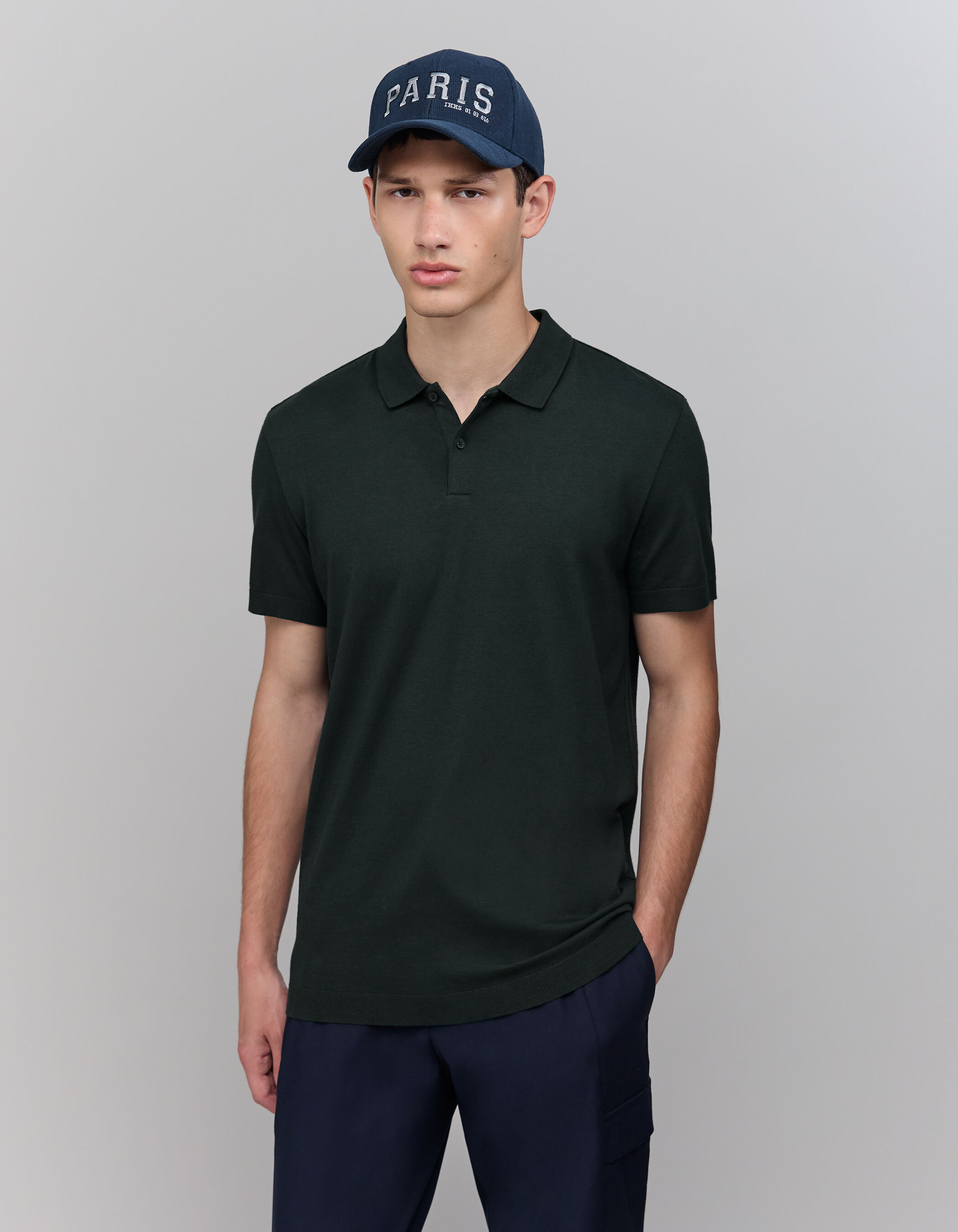 Men s bottle green cotton modal polo shirt IKKS