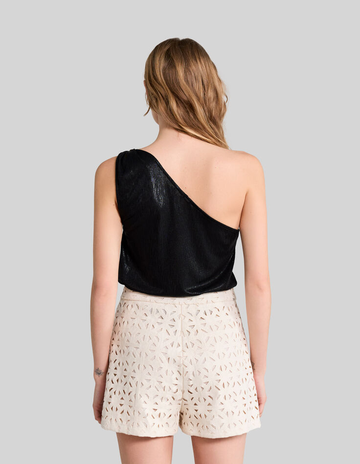 Zwarte one shoulder top Dames-3