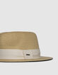 Beige hoed stro-effect met ecru bies-3