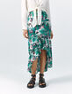 Women’s green plant print asymmetric skirt-2