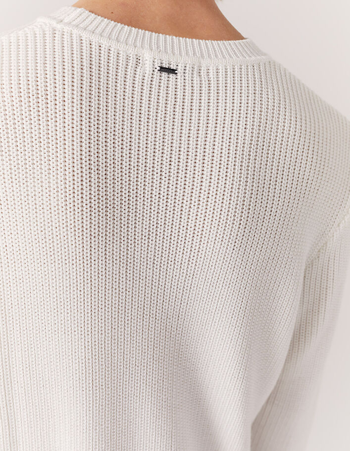 Pull off white tricot à relief Homme - IKKS