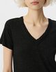 Tee-shirt noir lurex r&eacute;versible tressage encolure V Femme-4