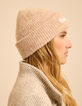 Bonnet beige tricot c&ocirc;tel&eacute; broderie I.Code-1