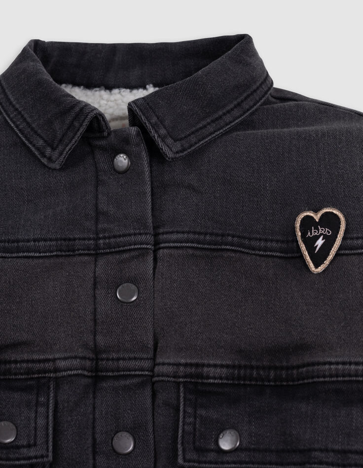 Chaqueta vaquera gris desteñida con forro para niña-3