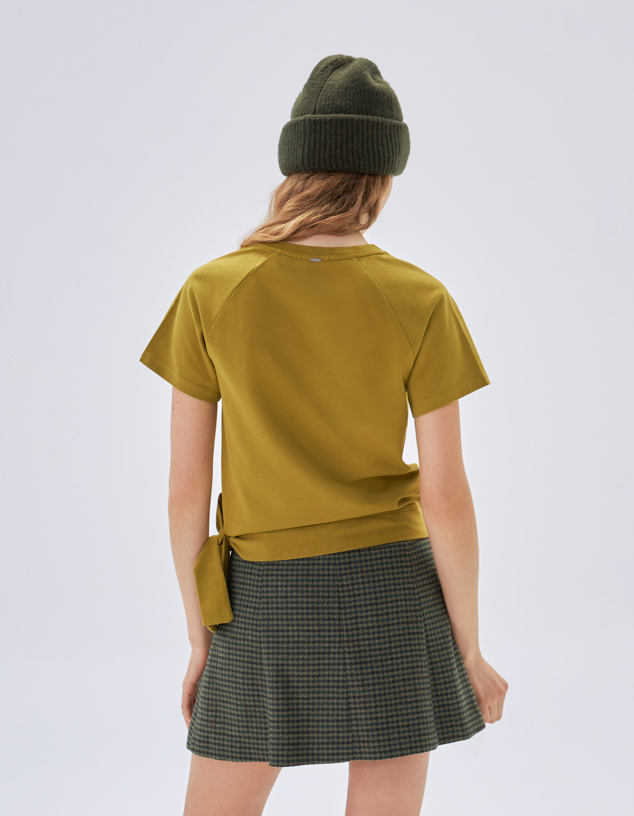 Women s absinthe organic cotton T shirt to tie at side