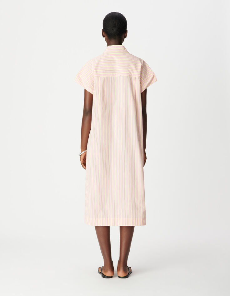 Women's pink striped midi shirt dress-2