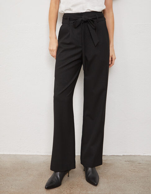 Pantalon noir coupe large et ceinture amovible tissu métallisé femme