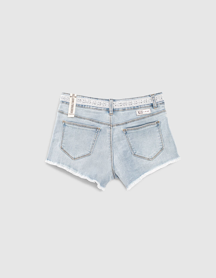 Mädchen-Jeansshorts mit Spitze, Bio, in Bleach Blue -4