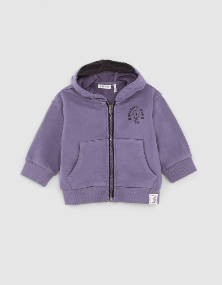 Cardigan violet print dos à capuche bébé garçon-1