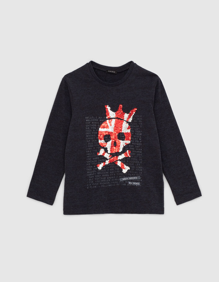Camiseta navy calavera lentejuelas reversibles niño -3