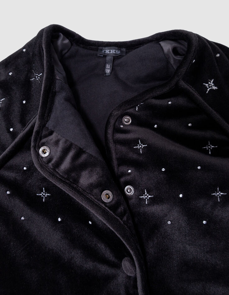 Girls’ black quilted embroidered velvet cardigan-8