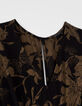 Lange zwarte jurk lelieprint Dames-4