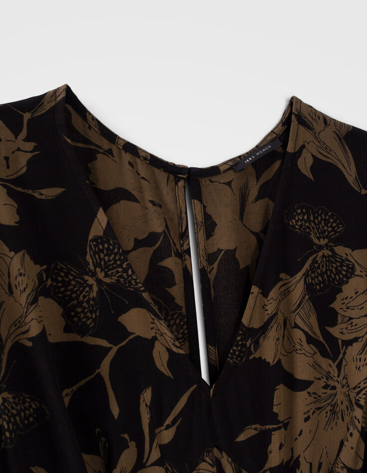Lange zwarte jurk lelieprint Dames-4