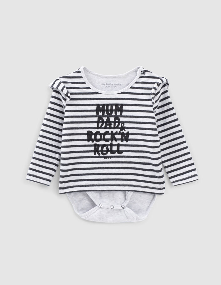 Baby’s putty marl organic cotton bodysuit with ruffles - IKKS