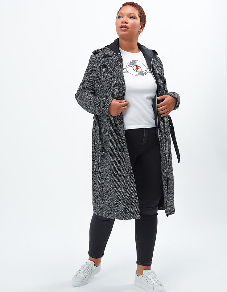 Zwart vest met rits, capuchon en geborduurde mouwen I.Code-7