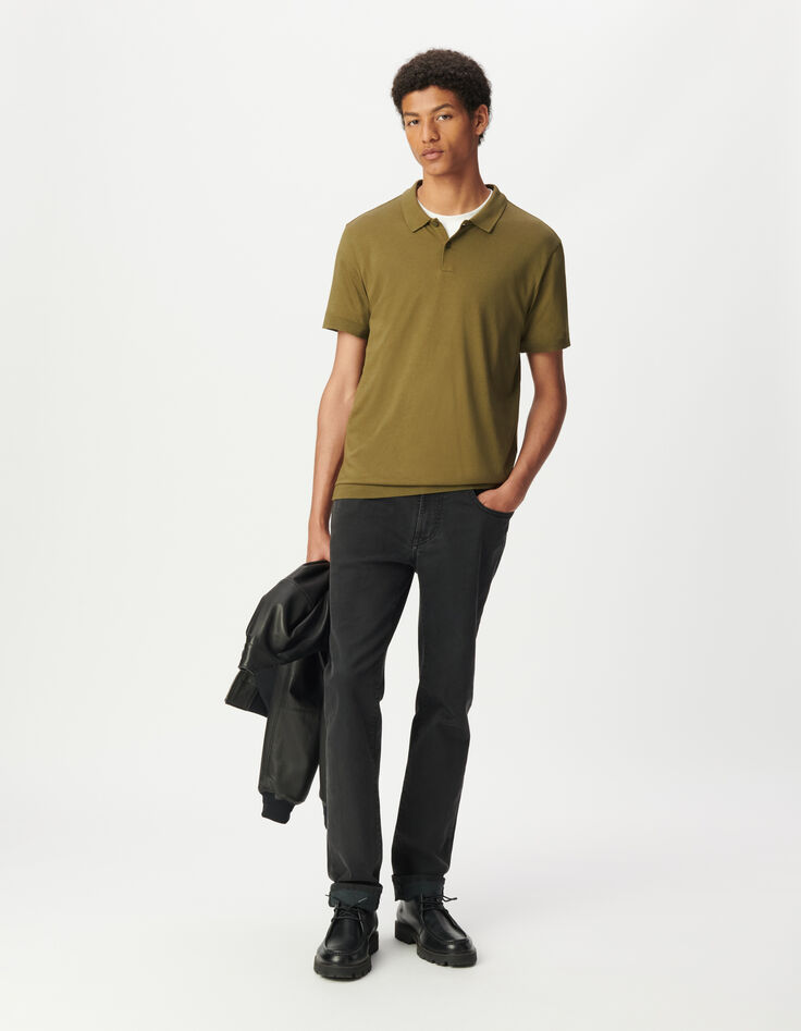 Men&rsquo;s khaki cotton modal short-sleeved polo shirt-2