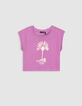 T-shirt violet coton bio palmier-tigre copper fille-2