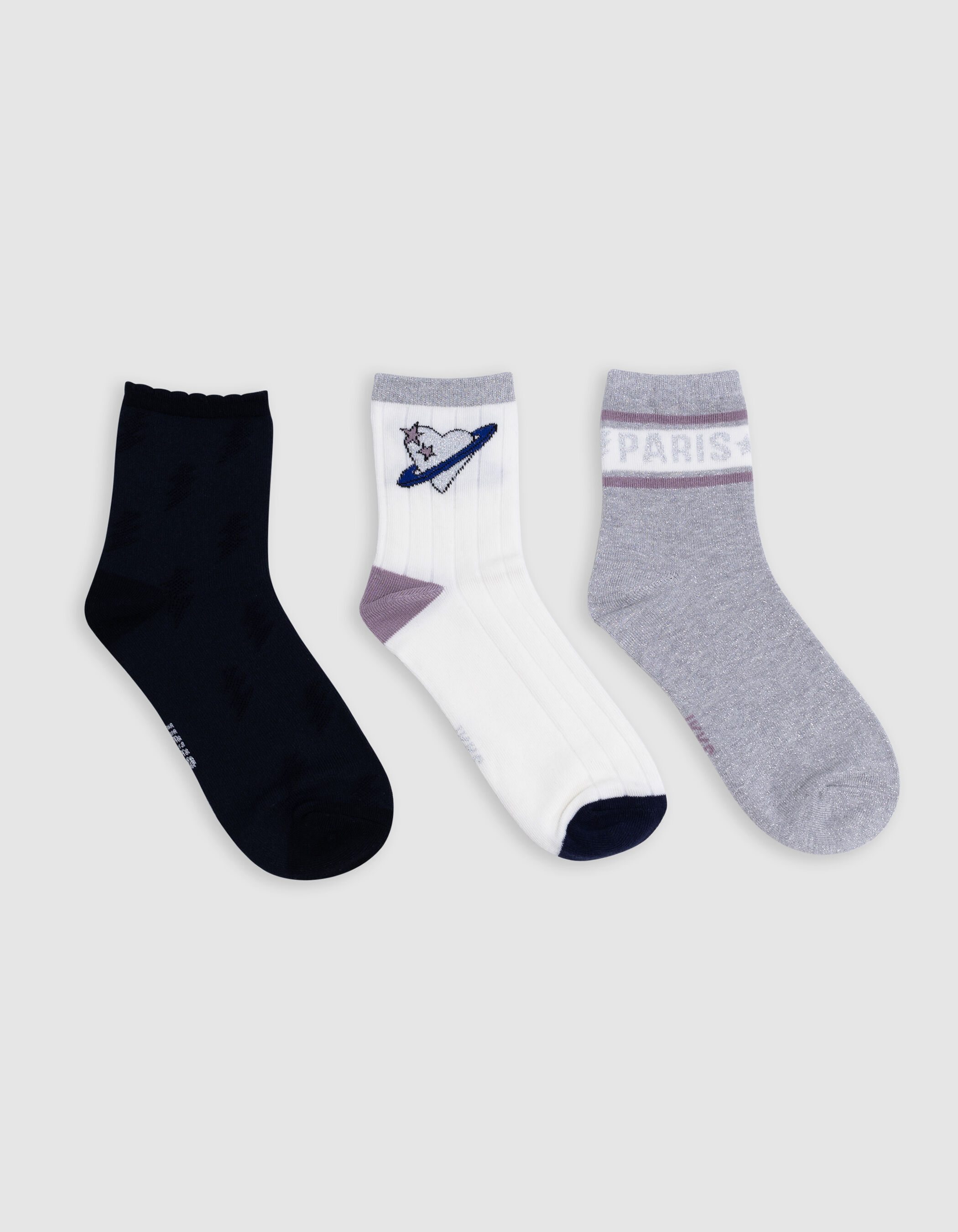 Chaussettes marine ecrues et argentees fille IKKS