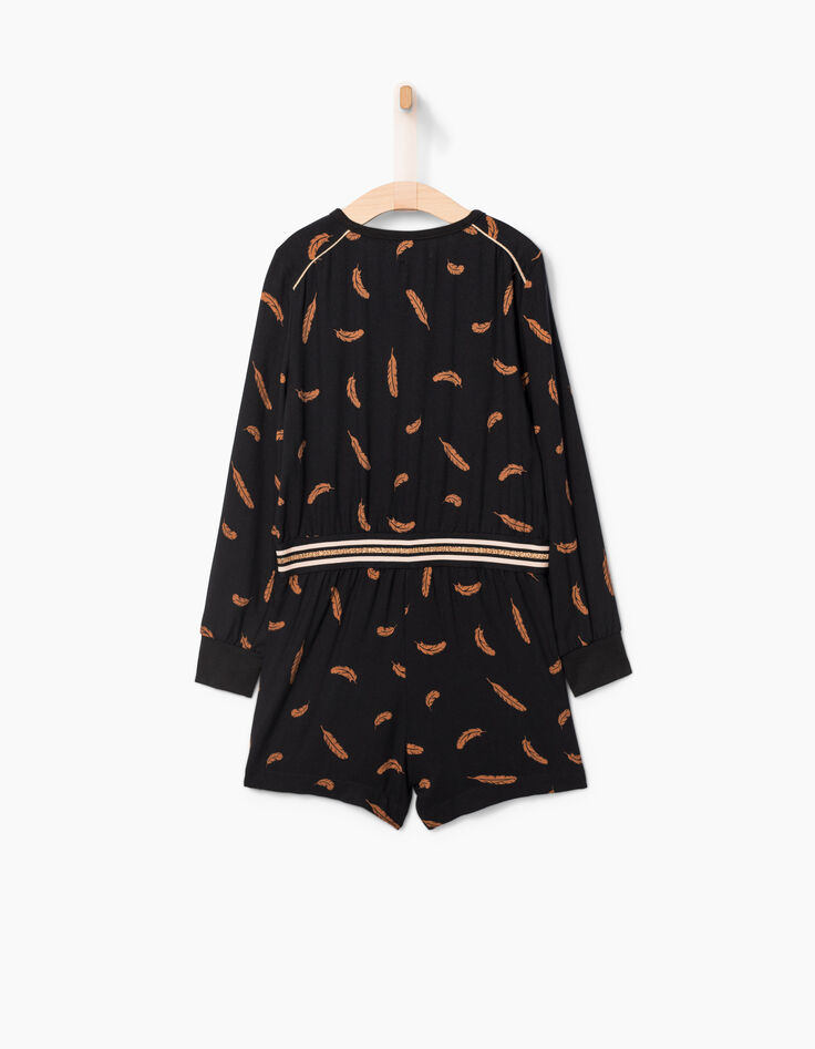 Combishort noir à imprimé plumes camel fille-3
