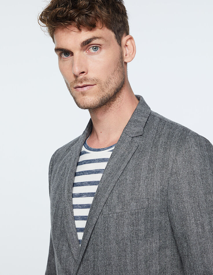 Americana gris ratón tweed efecto rayas Hombre-4