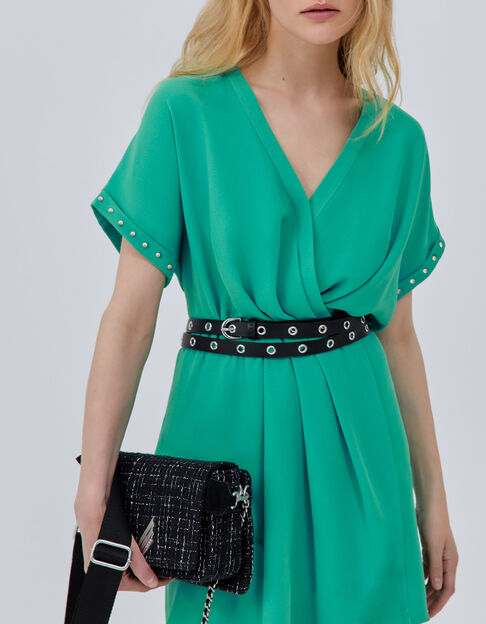 Robe verte forme portefeuille manches cloutées Femme - IKKS