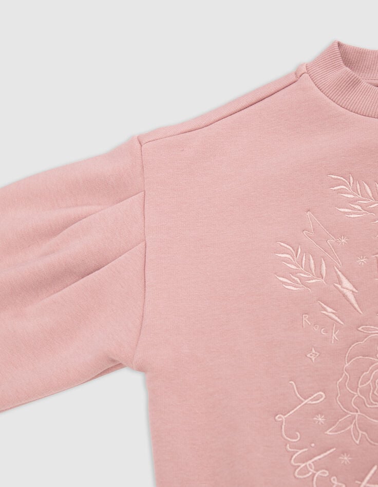 Pink sweatshirt with tone-on-tone embroidery for girls-7