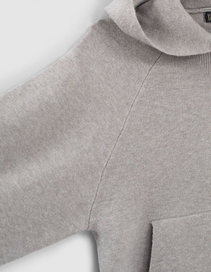 Pull gris chin&eacute; tricot &agrave; capuche fille -7