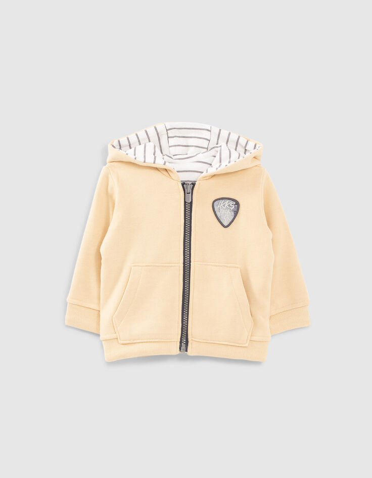Cardigan réversible blé et blanc rayé noir bébé garçon-1 Cardigan réversible blé et blanc rayé noir bébé garçon-1