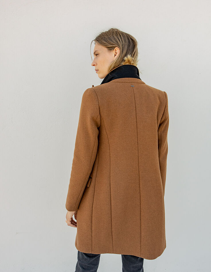Manteau city acajou en majorité laine double col femme-4