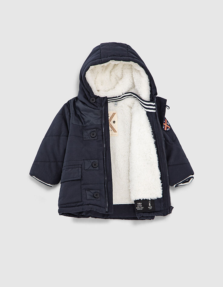 Parka navy à capuche garnissage recyclé bébé garçon -2