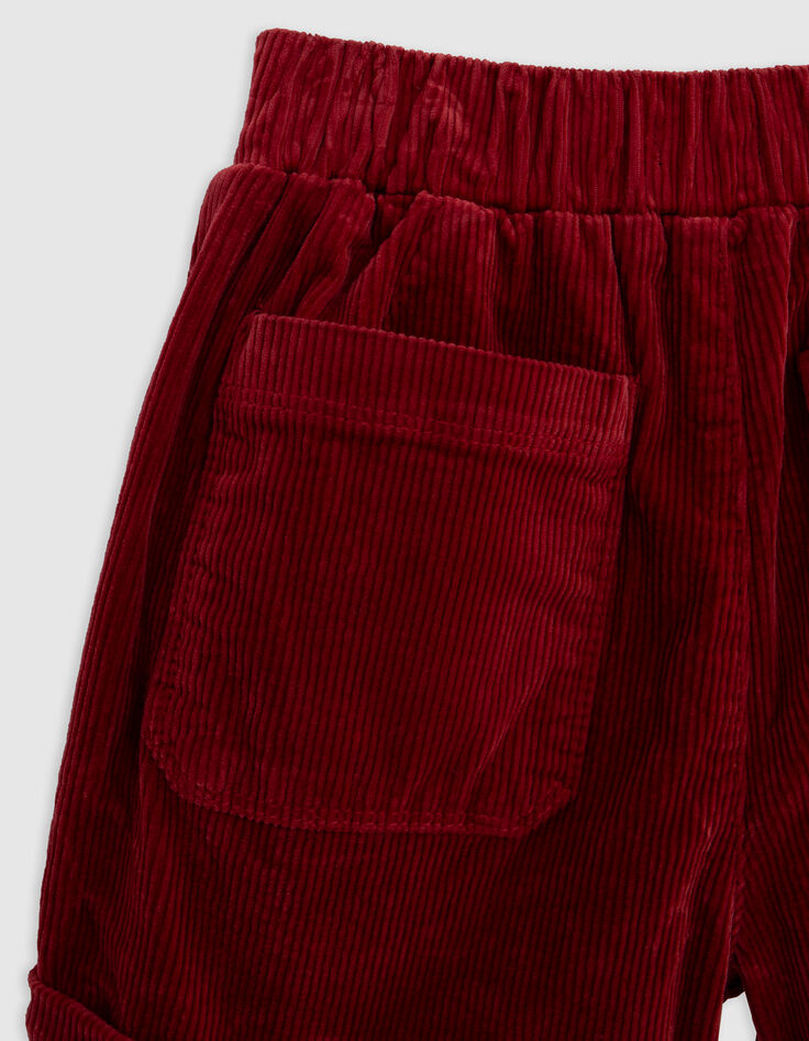 Pantalón corto de niña de pana burdeos con lazo y cinturón-7