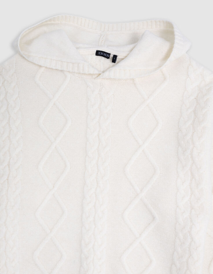 Girl's beige hooded cable knit sweater-2