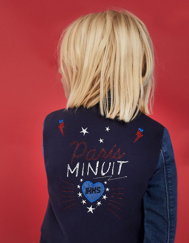 Veste en jean zippée en maille knitlook fille-2 Veste en jean zippée en maille knitlook fille-2