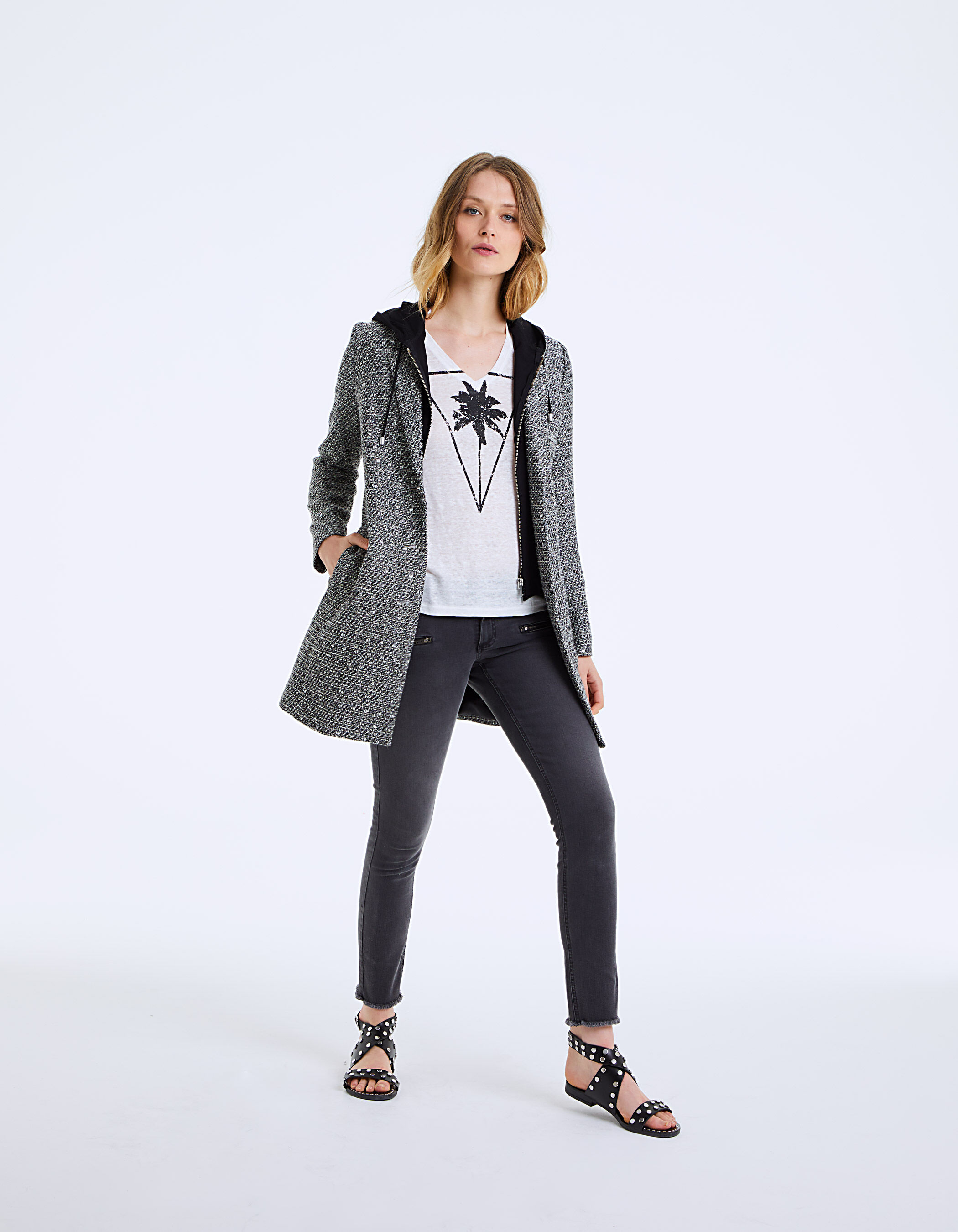 Manteau mi hot sale long capuche femme