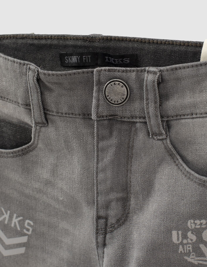 Light grey skinny jeans met print en badge jongens  - IKKS