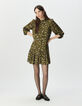Khaki weites Damenkleid mit Leo-Fleckenprint-1