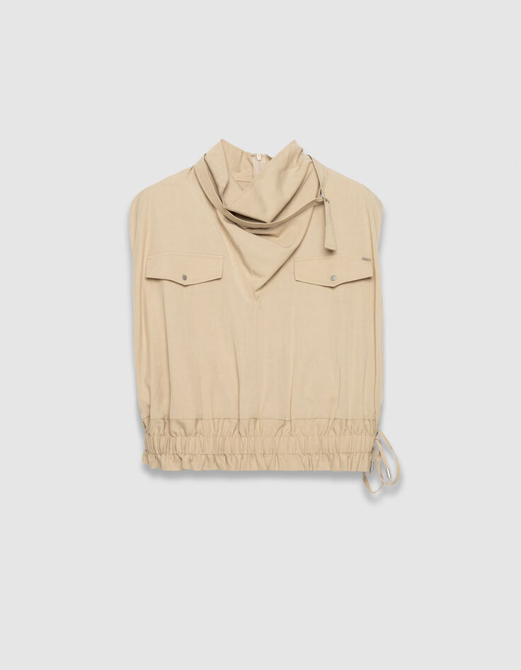 Top sans manches beige col montant bas élastiqué Femme-5