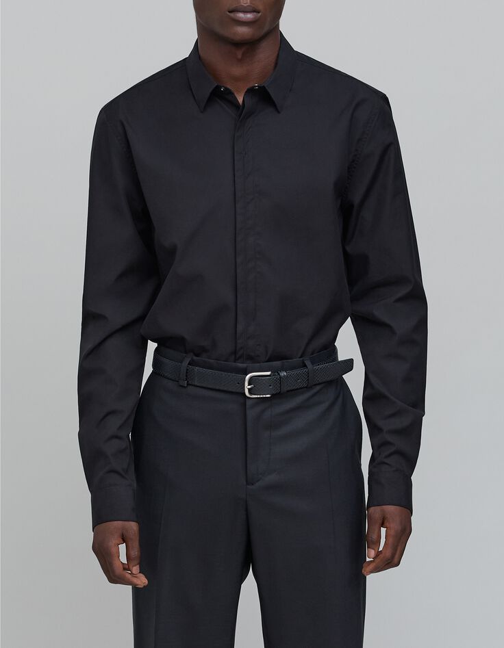 Pure Edition-Men&rsquo;s black SLIM shirt, embroidered lightning-2
