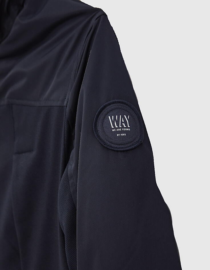 Parka navy bi mati&egrave;re &agrave; capuche fourr&eacute;e gar&ccedil;on -5
