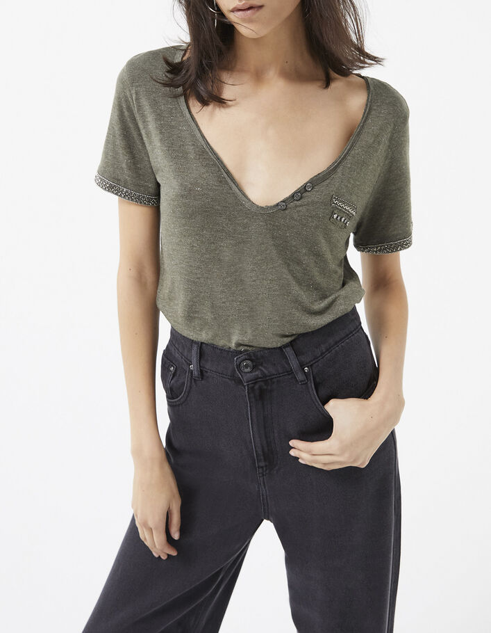 Tee-Shirt Col V Femme T-Shirts d'été à Boutons avec col en V Tee-Shirt Col V Femme T-Shirts d'été à Boutons avec col en V