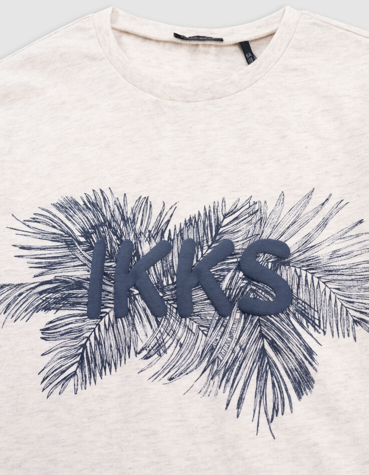 Boys’ beige marl T-shirt with IKKS flocked rubber logo-3