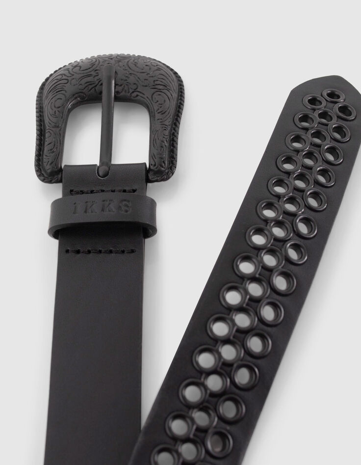 Damen-G&uuml;rtel aus schwarzem Leder mit &Ouml;sen-6