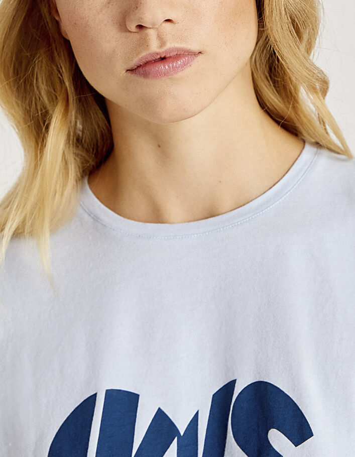 Camiseta azul celeste 100 % algodón motivo corazón mujer-5