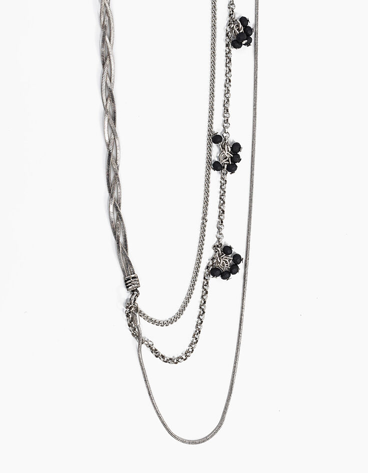 Sautoir fantaisie plumes et grappes perles femme-5