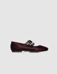 Women’s burgundy pony-look leather ballet flats, 3 buckles-1