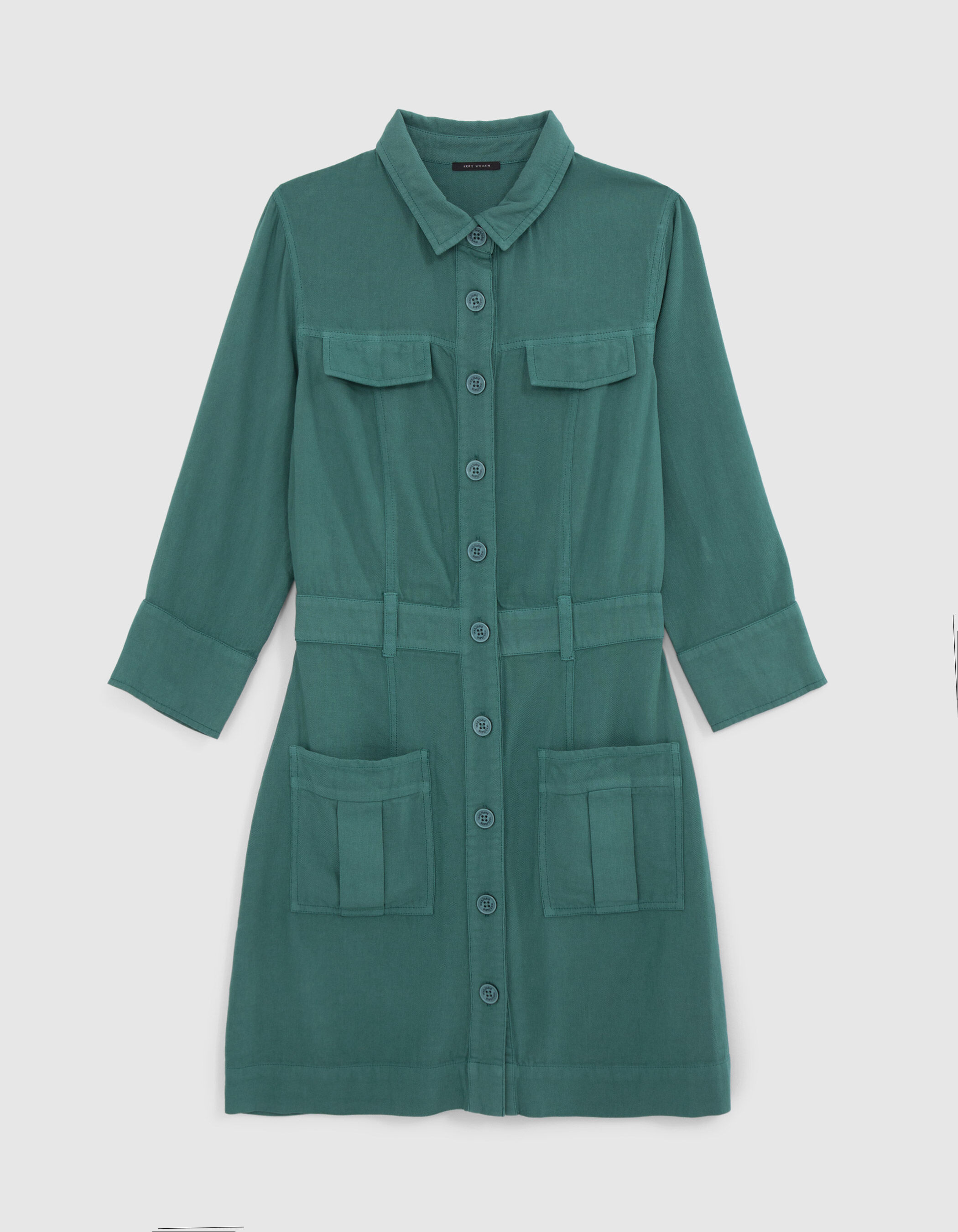 Robe chemise courte vert Celadon coton bio femme IKKS